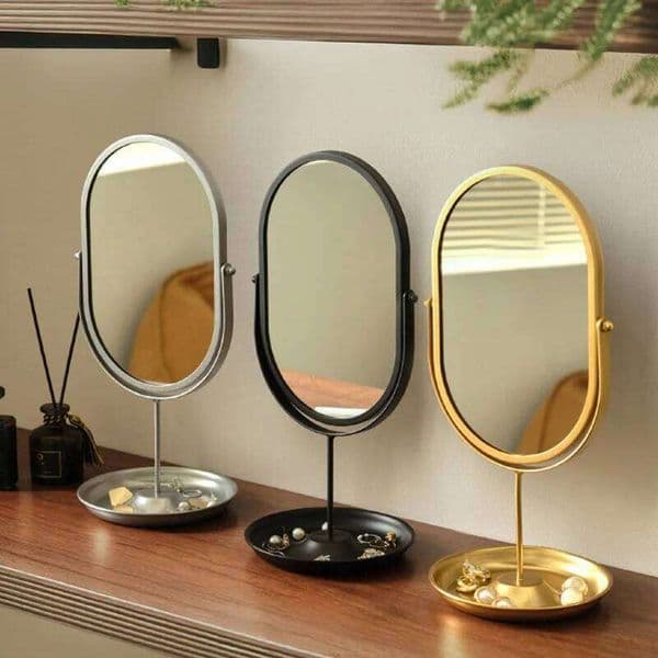 Dressing table, makeup home master bedroom, light luxury beauty mirror, desktop oval vertical wrought iron mirror W260525