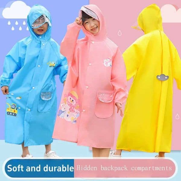 Kids Backpack Raincoat with Cartoon Print Cute Animal Design Waterproof Hooded Rain Jacket for Toddler Boys Girls C260525