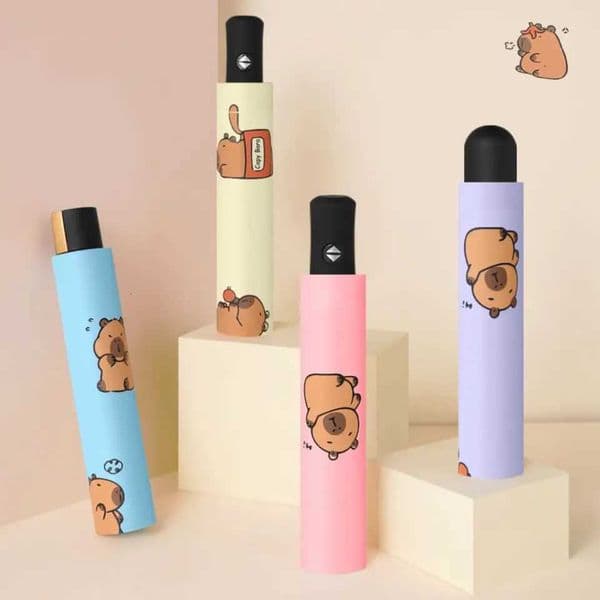 New Cute Capybara Umbrella Dual Use Anti-UV Parasol Sun Protection Black Glue Three-fold Umbrella L260522