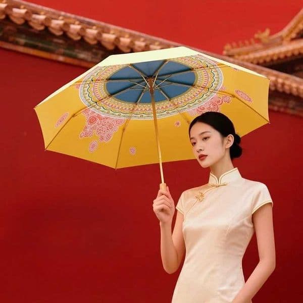 Black Vinyl Double Layer Sun Umbrella UV Protection Chinese Style Umbrella for Women Rain Sun 2 in 1 Outdoor Rain Gear L260522