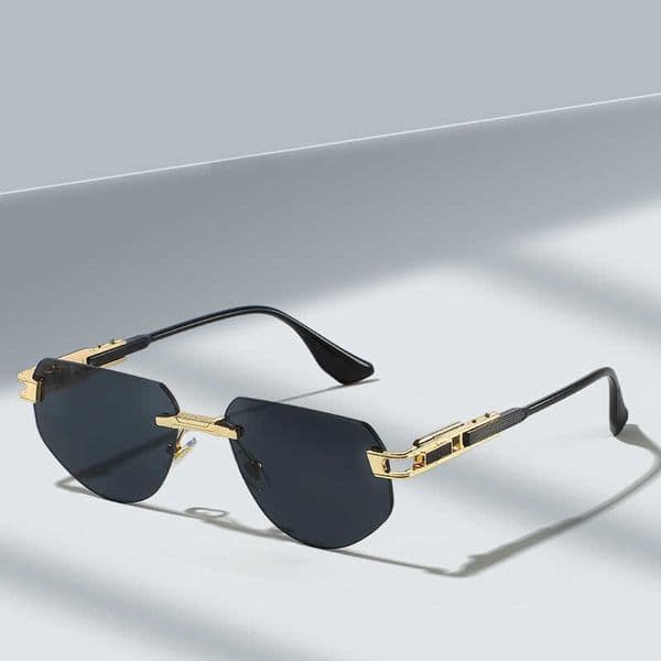Gold Metal Frameless Polygonal Sunglasses Unique Trendy Sunshade Glasses Universal cheap sunglasses