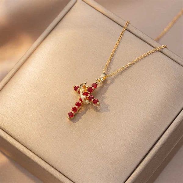 Stainless Steel Rotatable Crown Cross Pendant Necklace for Women Shiny Rhinestone Cross Metal Choker Christian Prayer Jewelry Z260525