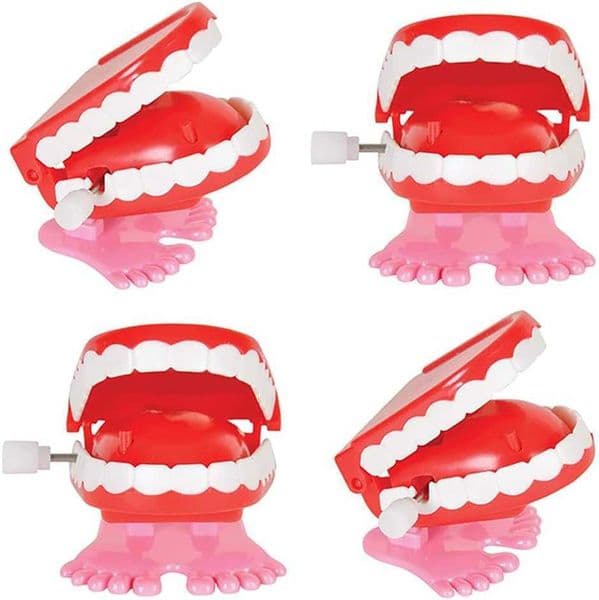 The Dreidel Company Wind Up Teeth Chomping Chattering Teeth Toys for Kids Birthday Party Favors Novelty and Gag Gifts 175 Inches 4-Pack X260525