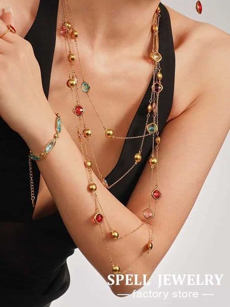 80cm Long Necklace Matching In StainlESS Steel With Faceted Czech Glass Sweater Chain Necklaces For Women Z260525
