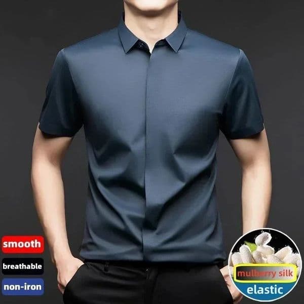 High end Mulberry Silk Dress Shirts Business Men Wrinkle Resistant Button Invisible Elastic Tops Luxurious Male Quality Clothing 260522