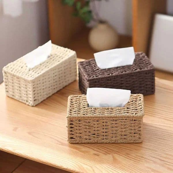 Fashion Imitation Rattan Woven Tissue Box Large Capacity Vintage Napkin Holder Paper Towel Box OfficeJ260525