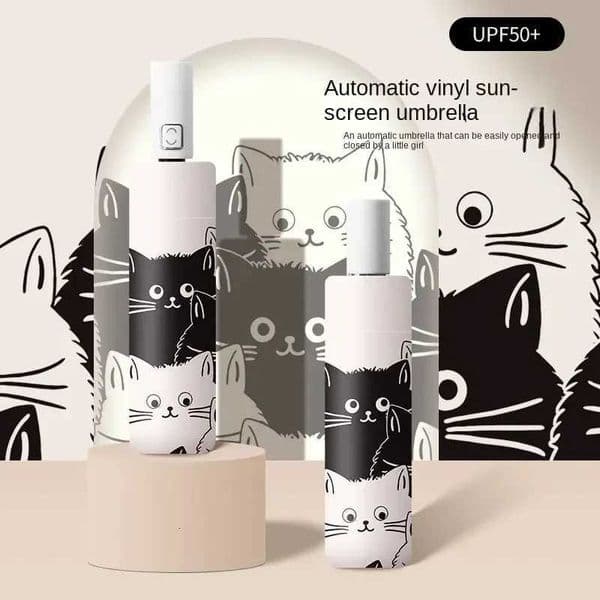 Cat Umbrellas Portable Rain And Sun Dual-Use Umbrella Automatic Folding Black Coating Anti UV Umbrella Kids Parasol Girls Boys L2605221