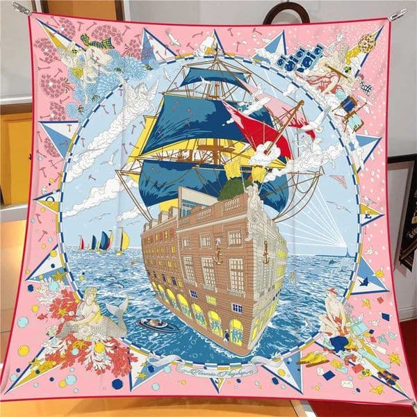 Silk Scarf Women Flagship Print Square Scarves Head Echarpes Silk Foulards Wraps Beach Shawl Bandana Lady Hijabs 90CM L260525