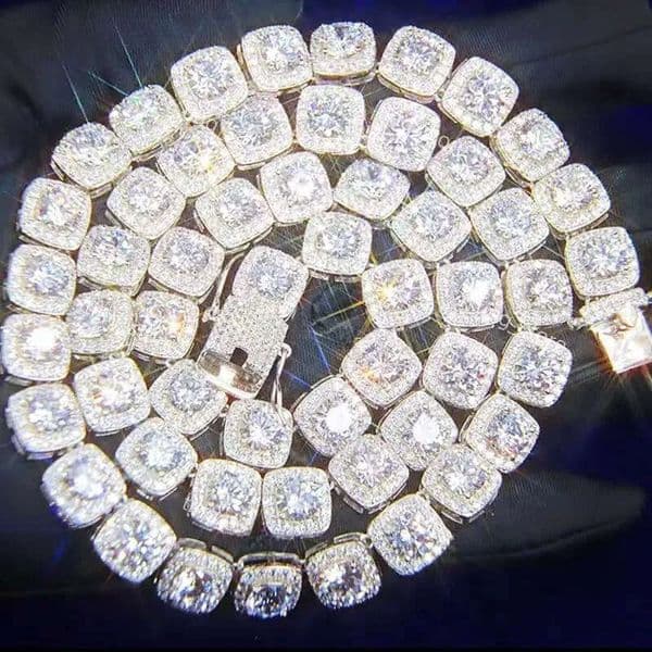 necklace moissanite chain Fashion Design large 10mm 13mm 925 Sterling Silver Moissanite Tennis Link Chain Mens Necklace