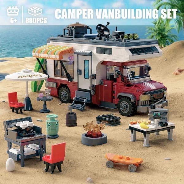 924PCS Camper Van Building Blocks Set Assembly Puzzle Bricks Model with LED Light Desktop Decoration GiftsJ260525