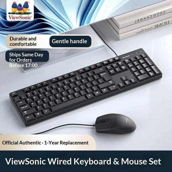 ViewSonic Wired Keyboard and Mouse Combo External for Desktop Laptop Silent Ideal for Office and Typing Z260525
