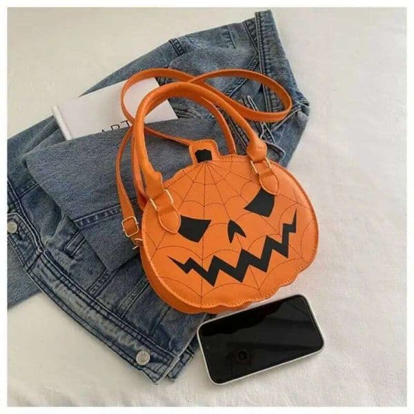 Halloween New Color-blocking Hand-held Women's Bag, Simple PU Material Single-shoulder Pumpkin Bag