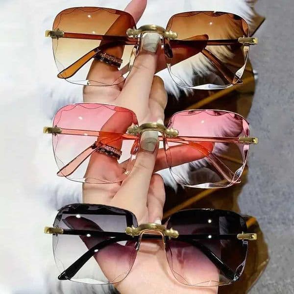 3PCS Square Rimless Sunglasses Women Luxury Brand Designer Summer Red Glasses Fashion Sun glasses For Men UV400 Shades Oculos Z260525