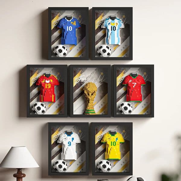 7 Models of 400800 PCS Legendary Soccer Jersey and Trophy Frame Building Block Toys Suitable for Desktop or Wall Display 260525