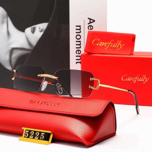 Retro Rimless Sunglasses Women Men Small Square Golden Frame Brand Design Classical Glasses Tea Shades Rectangle UV400 Eyewear Q260525