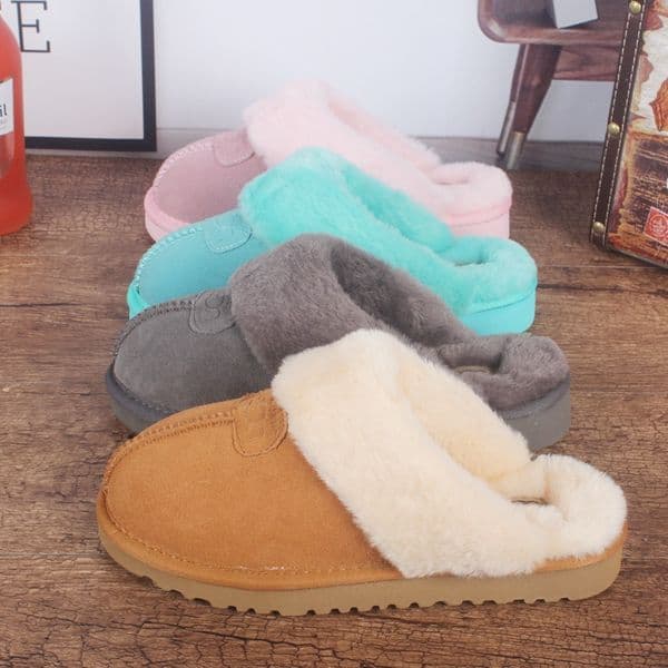 winter slippers designer shoes platform slides boots womens ultra mini chestnut wool slides fluffy fur leather women slider with box