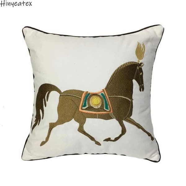 2026 Luxury Modern Embroidery Horse Designer Case Sofa Cushion Cover White Canvas Home perfume Bedding cologne Decorative 45 X 45Cm Sell By Piece Free Shipping 6 15