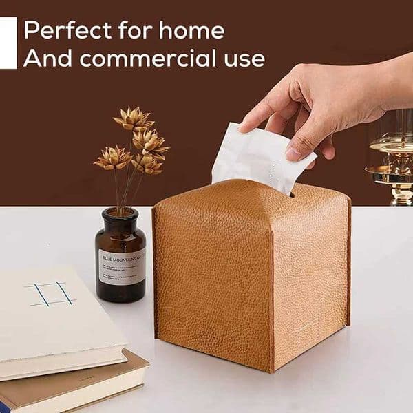 Tissue Box Cover Holder Square with Bottom Belt by Carrots Den -PU Leather Decorative Organizer for Tabletop BathroomOfficeJ260525