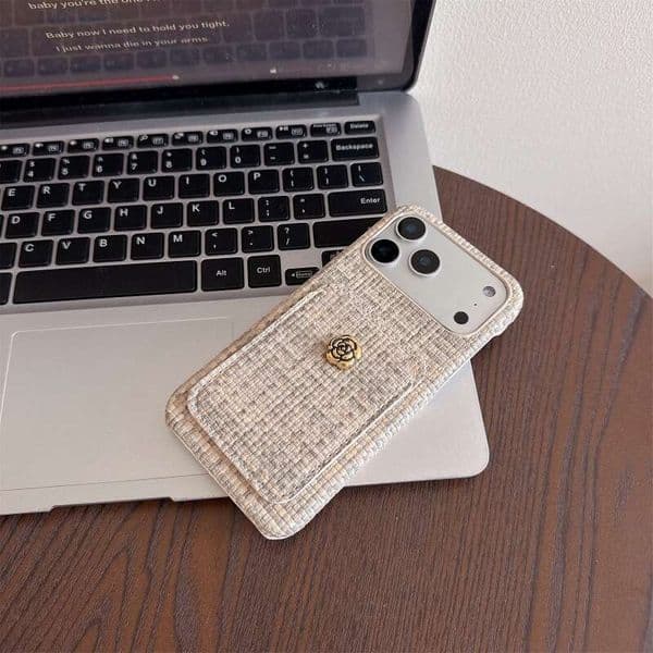CC Luxury Phone Case Designer Phone Case Vintage Camellia 17 Pro Max Card Holder Case Suitable For 16 15 13 14 Series Anti Drop Protective Case Coque Telephone Luxe