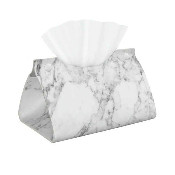 Custom White Gray Marble Pattern Tissue Box Holder Rectangular PU Leather Facial Tissue Box Cover for Car Office R260525