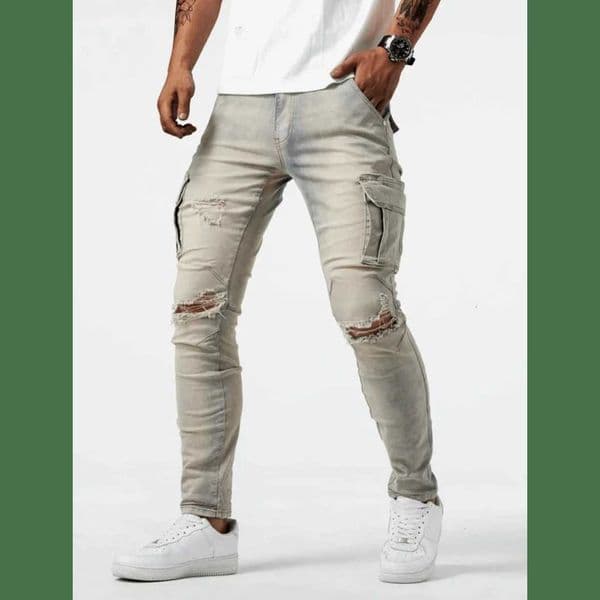 Mens Ripped Jeans Trendy Streetwear Slim Fit Tight Ripped Skinny Pants M260525