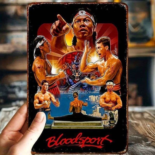 Vintage Metal Aluminum Sign - "Bloodsport" Boxing Scene Wall Art, , Retro Garage Decor for Man Cave, Home Office, or Sports Fan 26Y0526