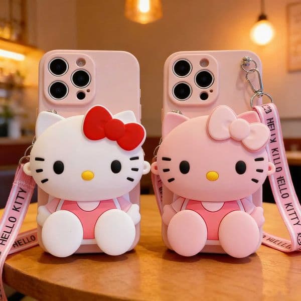 For iPhone 17 16 15 14 13 12 11 XR Xs 8 7 6 Pro Max mini Plus e Hello Kitty Wallet Case With Rope T260525
