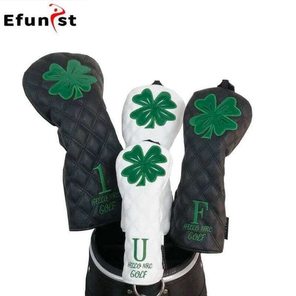 Golf Headcovers Rhombus Four Leaf Clover Pattern PU Leather Club Covers For Driver Fairway Hybrid Waterproof Protector Set W260526