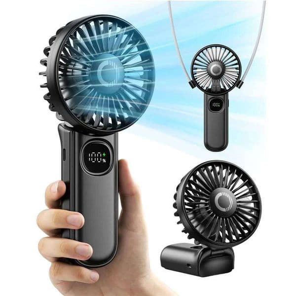 coldSky Handheld Foldable Portable with LED Display 3000mAh Battery Operated Mini Hand Held Fan for Travel Beach Outdoor 26L0526