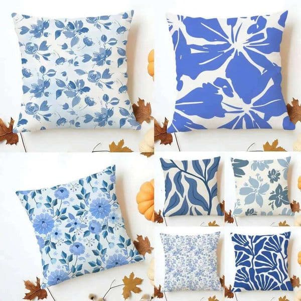 art elegant Elegant Blue Floral Cushion Cover Washable Linen Pillowcase Soft for Sofa Bed Cozy Home Roo 26Y0526
