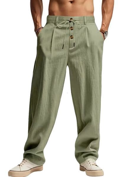 mens cotton and linen casual breathable pants fashionable street sport beach outdoor loose straight 260526
