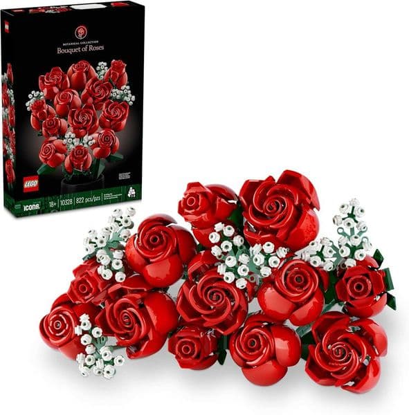 Botanicals Bouquet of Roses Artificial Flowers - Fake Red Roses Building Set for Adults Ages 18 - Gifts for Birthdays for Her - Home Decor for Table Display - 10328 Y260525