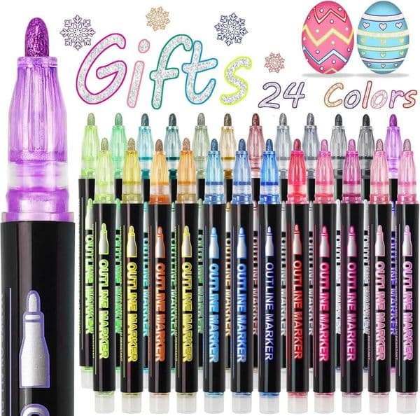 Glitter Markers Outline Pens Metallic Outlining Glitter Pens Coloring Double Line Outline MarkersGel Sparkle Outliner Shimmer L260525