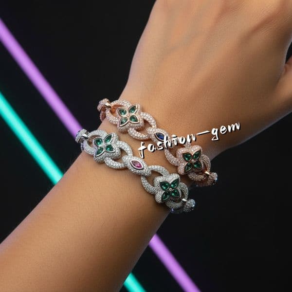 New Design Fashion 20mm Rose Gold Plated S925 Chain Moissanite Cuban Bracelet Men Women Hip Hop Style Pass Diamond Tester
