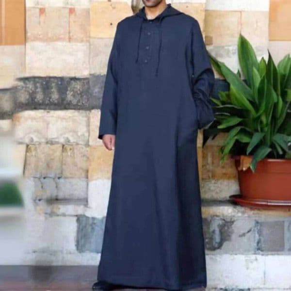 Arabic Style Long Hooded Shirt Mens Muslim Robe Thobe for Dress Up Cosplay J260526