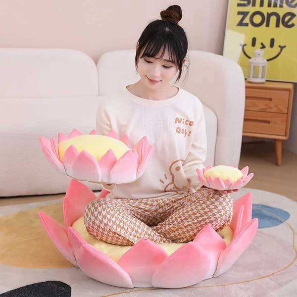 20-80cm Pink Lotus Flower Plush Pillow Back Cushion Soft Stuffed Plant Flower Toy Floor Mat Bedroom Home Pillow Birthday Gift H260525