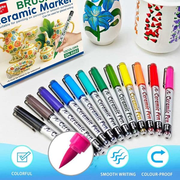 Permanent Marke Ceramics Pens 12 Colors Porcelain Paint Brush Pen for Both Glazed and Unglazed Christmas Decoration Wine Markers L260525
