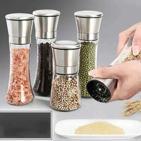 Grinder Stainless Steel Salt and Pepper Mill Manual Food Herb Grinders Spice Jar Containers Kitchen Gadgets Spice Bottles Glass L260526
