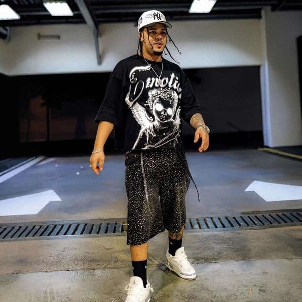 High-end MIXED EMOTION Shadow Angel Pearl Decorated West Coast American Hip-Hop Trend Short-Sleeve T-Shirt