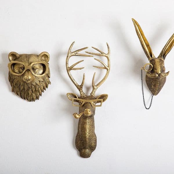 Antique Bronze Resin Animal Pendant Golden Deer Head Wall Storage Hook Up Background Wall Accessories Decorative Figurines 260525