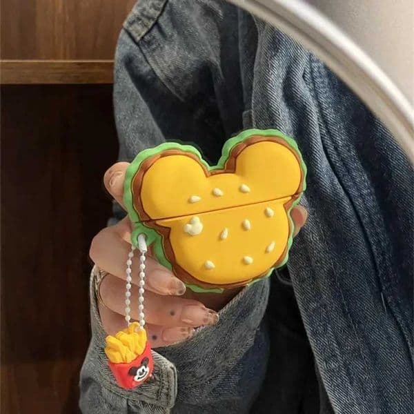 Cute Cartoon Hamburger Headphone Case For AirPods 4 2024 Airpod Pro 1 2 3 Bluetooth Earbuds Charging Box With Keyring T260525