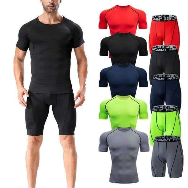 2pcs Men's Compression Sportswear Suit Gym Tight Yoga Sets Workout Jogging MMA Fitness Sports shirt+Shorts Tracksuit Running Set