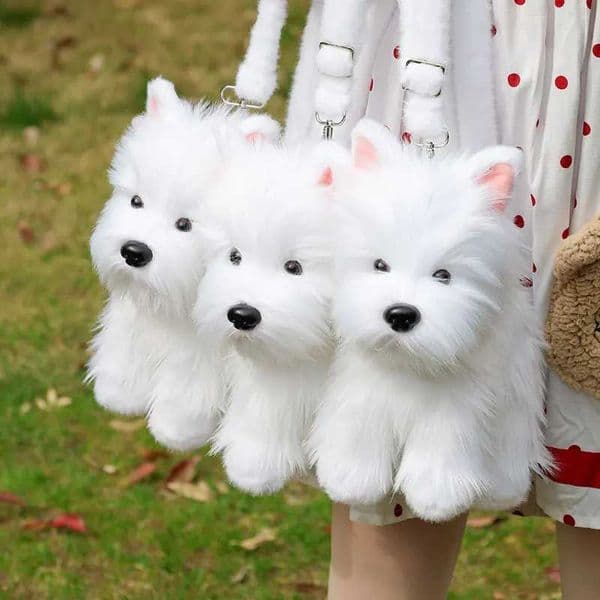 Cute Furry Puppy Crossbody Bag Soft 3D Simulation Dog Shoulder Bag Fluffy Handbag Zipper Purse Women Girls Child Birthday Gift M260525