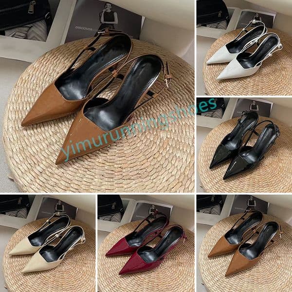 Designers Slippers sandals Dress Shoes for womens top quality patent leather Button stiletto heel shoe 8CM high heeled Scuffs slipper 35-42