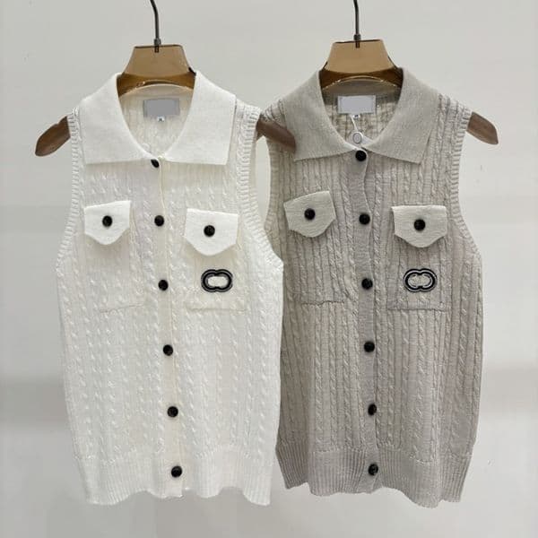 Lapel Letter Knit Vest Designer Exquisite Single Breasted Tank Top Gentle Elegant Spring Summer Top