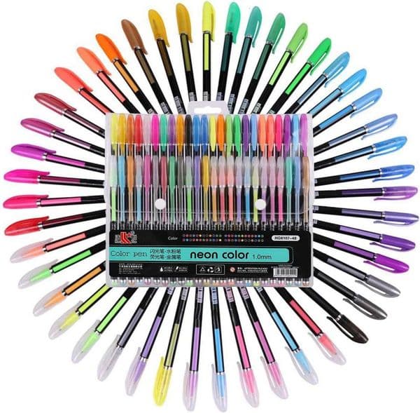 Neon Color Glitter Gel Pen Set 12/24/36/48/60 Pack Fine Point 10mm Metallic Marker Pens for Adult Coloring Books Craft Doodling L260525