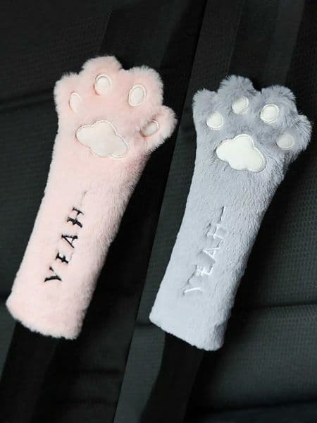 1pc Car Plush Shoulder Strap - Cute Cat Paw Seat Belt Shoulder Pad Car Interior Decoration Accessory Z260526