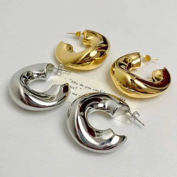 New Retro Chunky C Shape Hoop Earrings Glossy Gold Plated Pvd Circle Round Tube Huggie Hoops Stacked Ear Jewelry Q260525