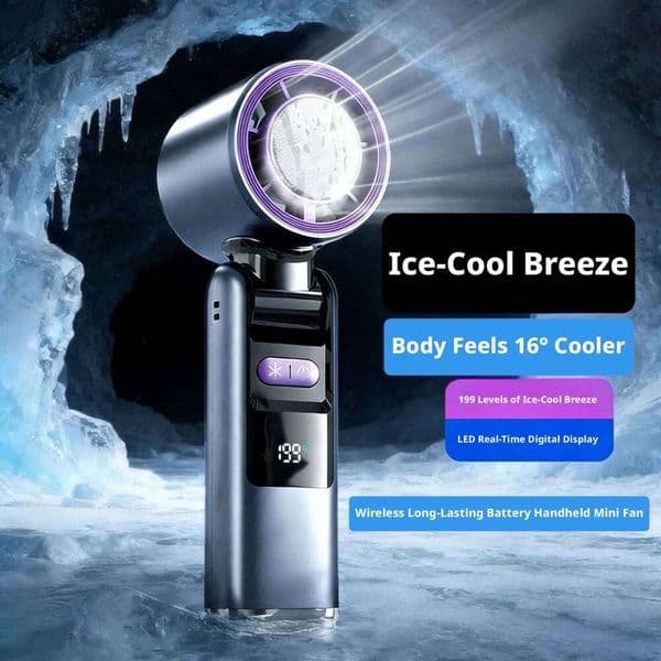 Handheld Portable Mini Turbo Fan, 199 Wind Speeds, Rechargeable, Semiconductor Refrigeration, Suitable for Personal & Travel 26L0526