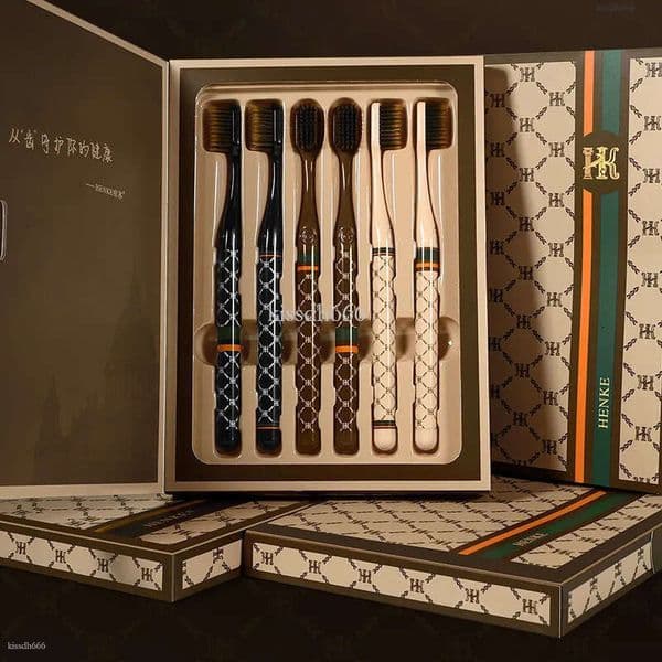 Luxury 6-piece adult fine line soft bristled toothbrush set, home set, wide head high-end toothbrush set